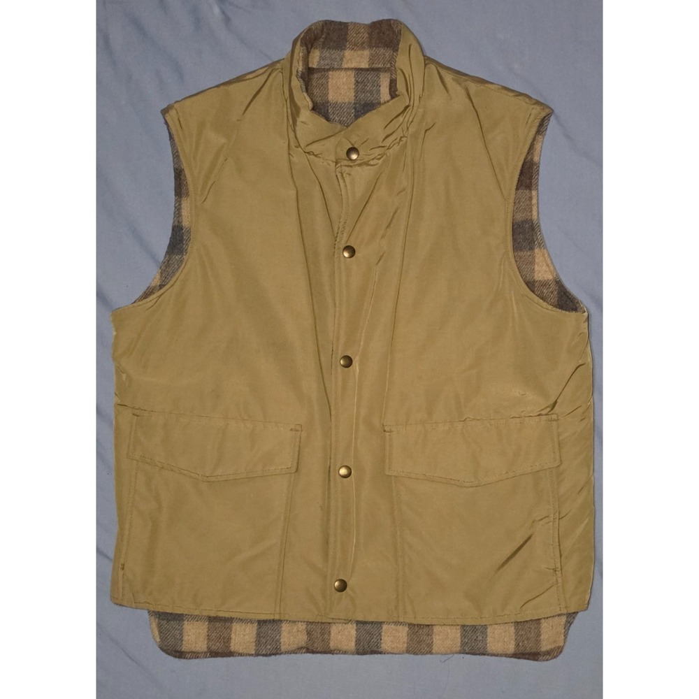 Vintage 1960's Woolrich Reversible Plaid Wool Tan Vest Sz Large‎ Made in USA